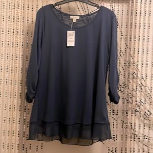 NWT Style & Co TunicTop Size L Chiffon Hem Ruched Three-quarter-length sleeves